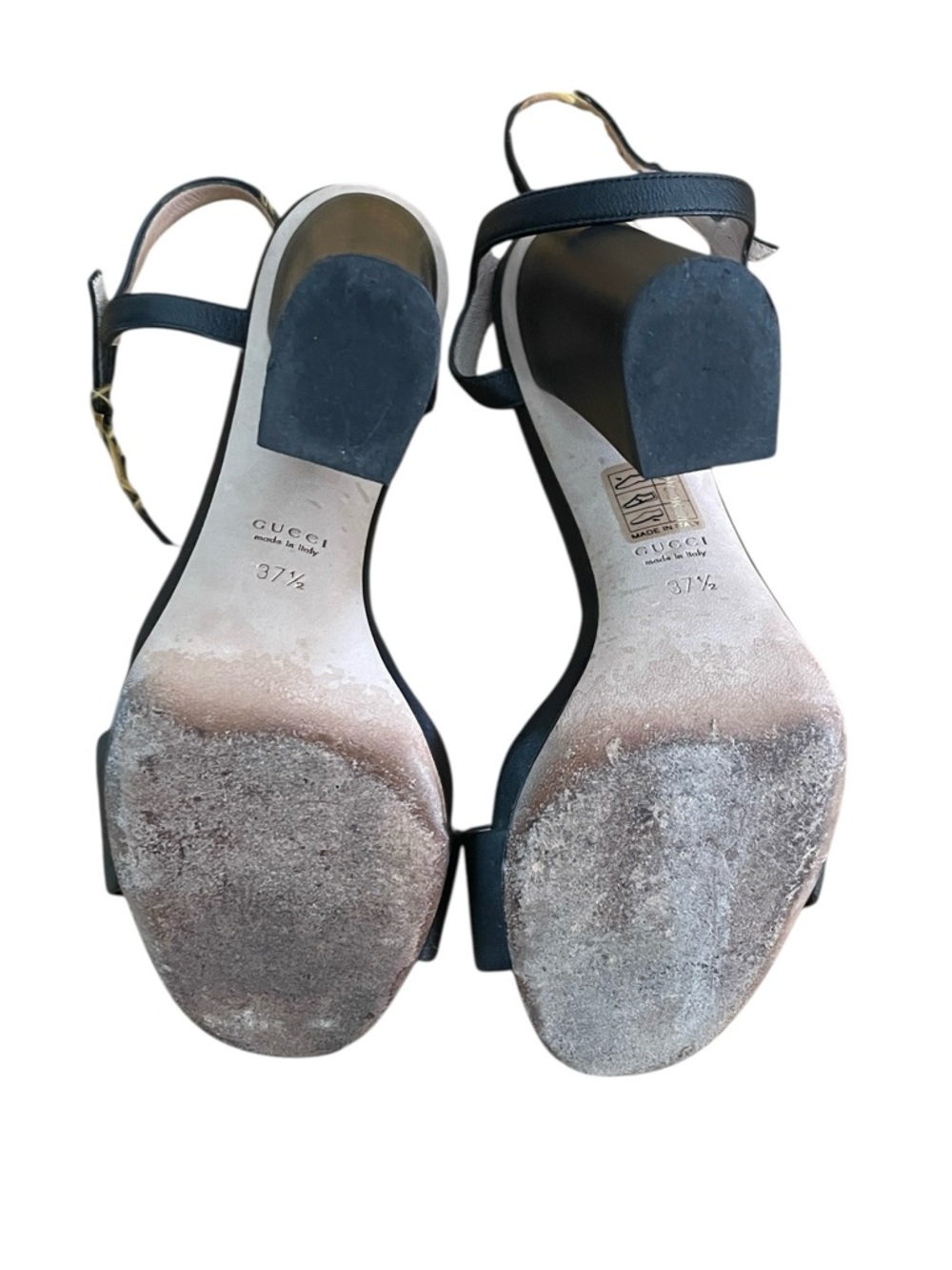 Gucci Women’s Black Leather Upper Horsebit Peep Toe Block Sandal Heels Size 37.5 - Picture 8 of 11